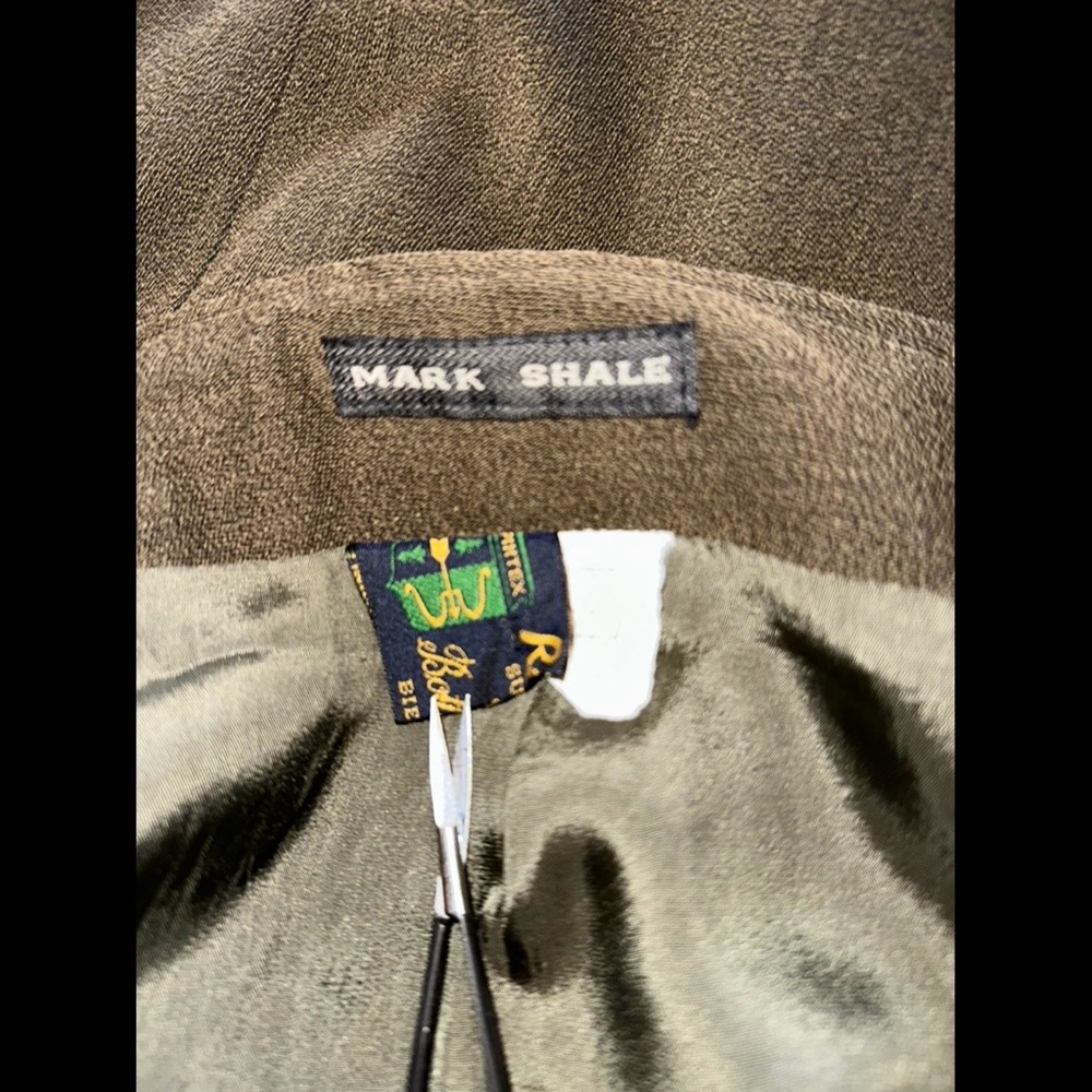 Mark Shale Skirt Super 120’s Wool Faux Wrap Khaki A-Line Made in Italy Sz 16/XL - Picture 6 of 8
